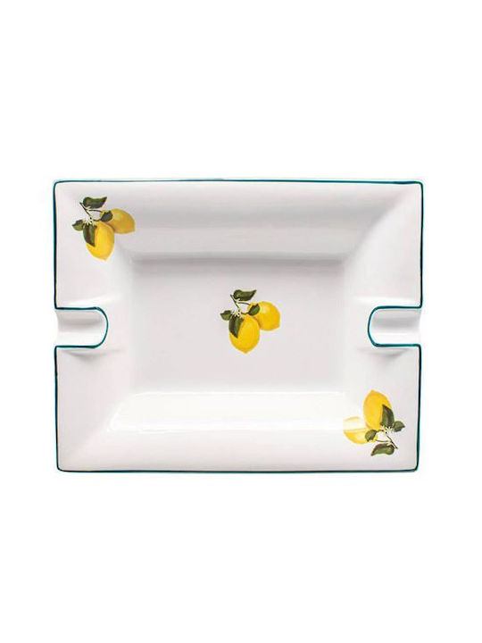 Großer Weißer Porzellan-Aschenbecher mit Zitronen Casacarta 20 cm