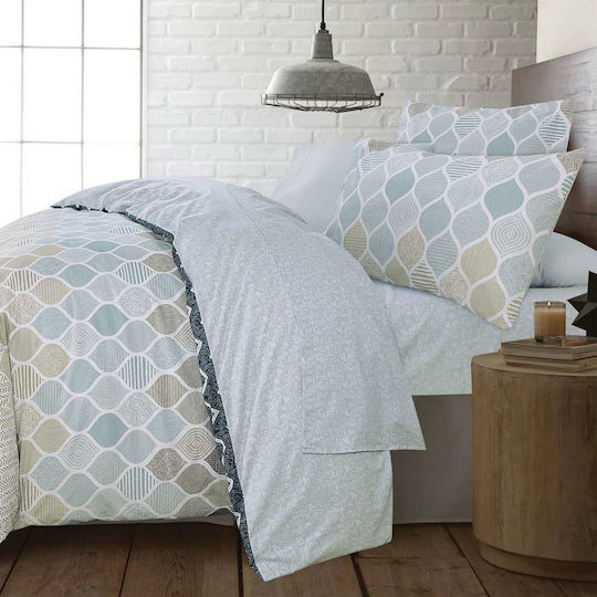 Espree Sheet Sets Single with Elastic 100x200+35cm. Geo Blue 3pcs