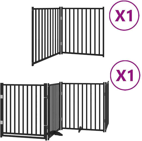 Hundeabsperrgitter faltbar 6 Paneele 480 cm Pappelholz Schwarz 80 x 90 x 2 cm