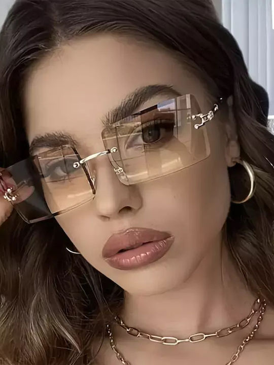 Women's Sunglasses with Gold Metal Frame and Brown Gradient Lens G-03