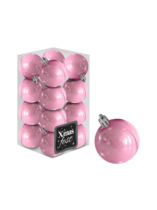 Hanging Ball Ornament Ornament Pink 4cm Set 12pcs
