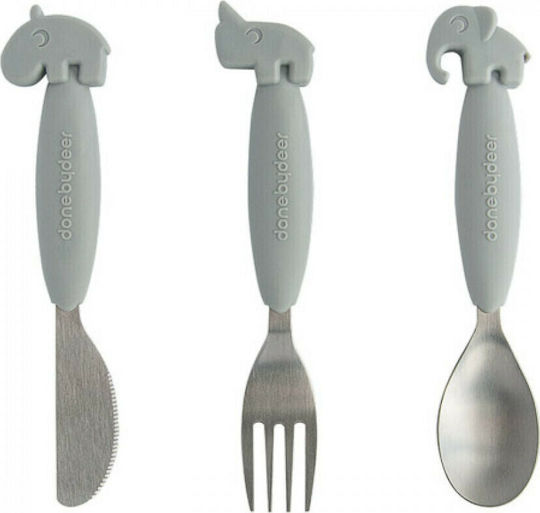Done by Deer Baby Cutlery Set made of Metal Gray 3pcs