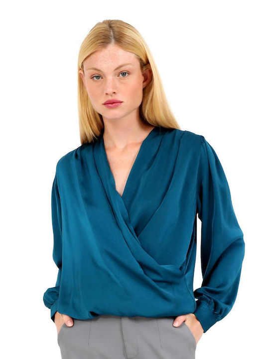 Doca Women's Blouse Satin Blue