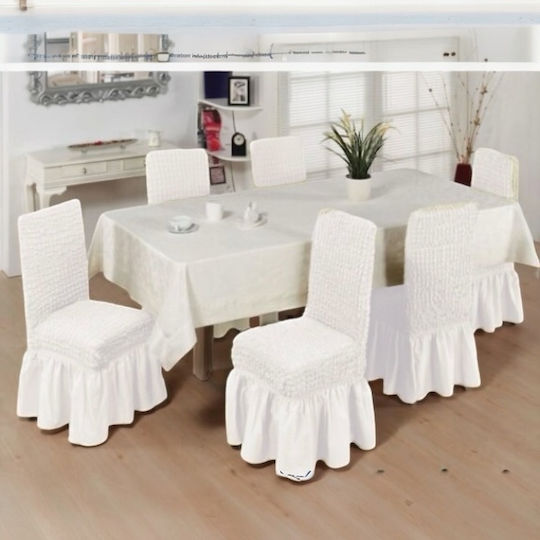 SpitiBazaar Ελαστικό Κάλυμμα Καρέκλας Λευκό 6τμχ
