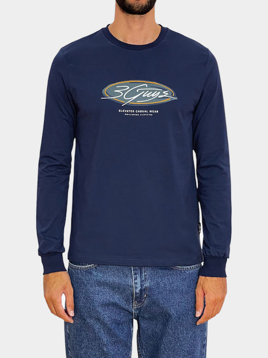 3Guys 3Guys Long Sleeve Blue Navy Men'S Blouse