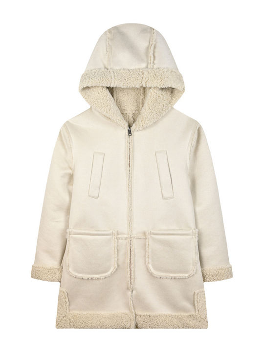 Kids Casual Short Coat with Lining and Hood Vaniglia