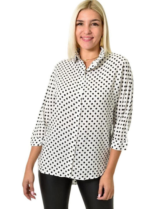 Women's Polka Dot Long Sleeve Shirt White