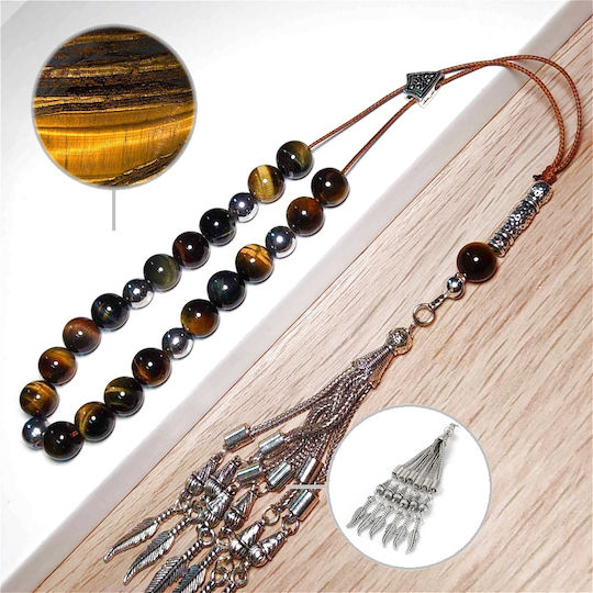Tiger Eye Hematite Semi-Precious Stone Worry Beads 23 Beads
