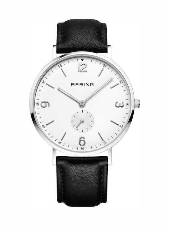 Bering Time Men's Watch 40mm Battery with Black Leather Strap
