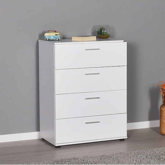 Bedroom Chest of Drawers Wooden with 4 Drawers White 73x44x96cm