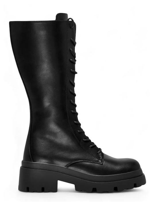 Only Synthetic Leather Women's Boots with Laces / Zipper Black