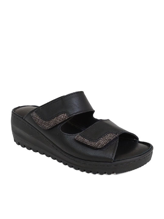Anatomic Women's Leather Platform Wedge Sandals Black