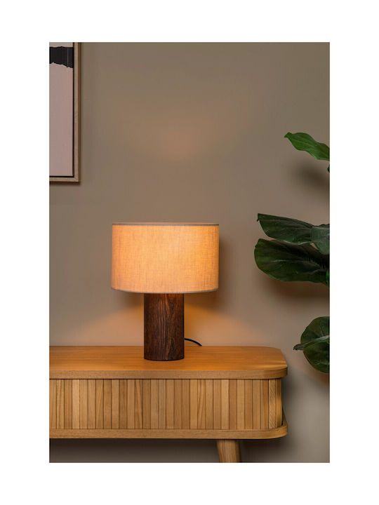 Lucide Lightning Table Lamp for Socket E14 with Beige Shade and Brown Base