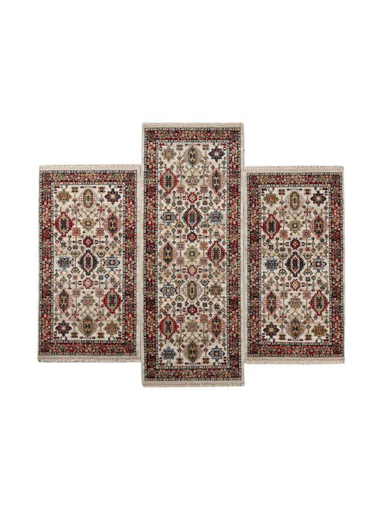 Polcarpet Οriental Kazak 695 Modern Bedroom Rugs Set Bone Bordo orientalkazak695beigebedset 3pcs