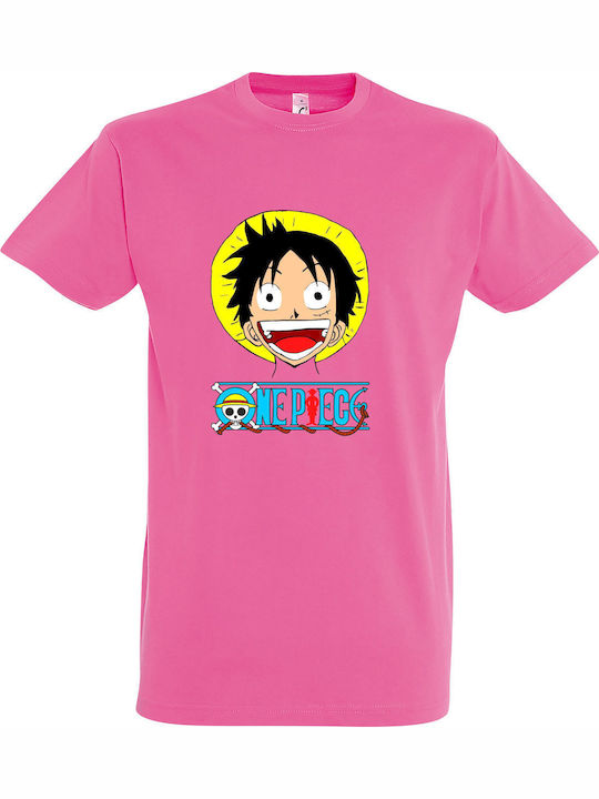 Kinder-T-Shirt Pink Monkey D. Luffy Happy Face One Piece Anime