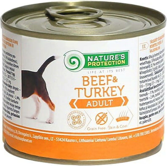 Nature's Protection Hrană Umedă pentru Câini în Conservă cu de vită, Curcan și Carne fără Cereale & Gluten 200gr