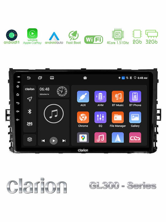 Clarion Auto-Audiosystem für Volkswagen Polo / Tiguan / Golf / T-Roc / T-Kreuz 2017 (Bluetooth/USB/AUX/WiFi/GPS/Apple-Carplay/Android-Auto) mit Touchscreen 9"