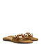 Leder Flache Sandalen für Damen in Tabac Braun Farbe