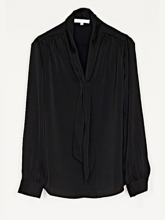 Damen Bluse Satin Schwarz