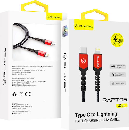 Blavec Braided USB-C to Lightning Cable 20W Μαύρο 0.25m