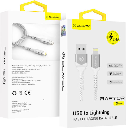 Blavec Braided USB-A to Lightning Cable White 0.5m