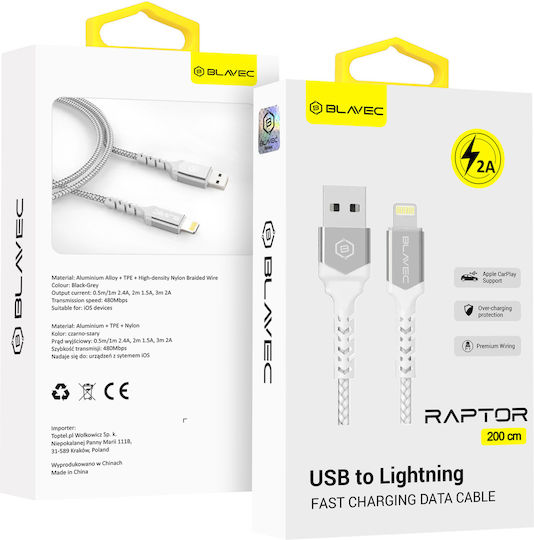 Blavec Braided USB-A to Lightning Cable Λευκό 3m