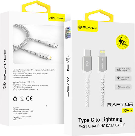 Blavec Braided USB-C to Lightning Cable 20W Λευκό 3m