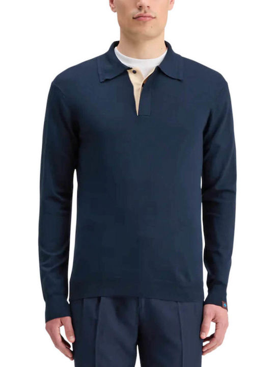 Scotch & Soda Поло Пуловер с дълъг ръкав Син