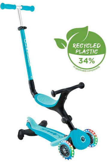 Globber Kids Scooter Foldable Go Up Active Lights 360° 3-Wheel with Seat Aqua
