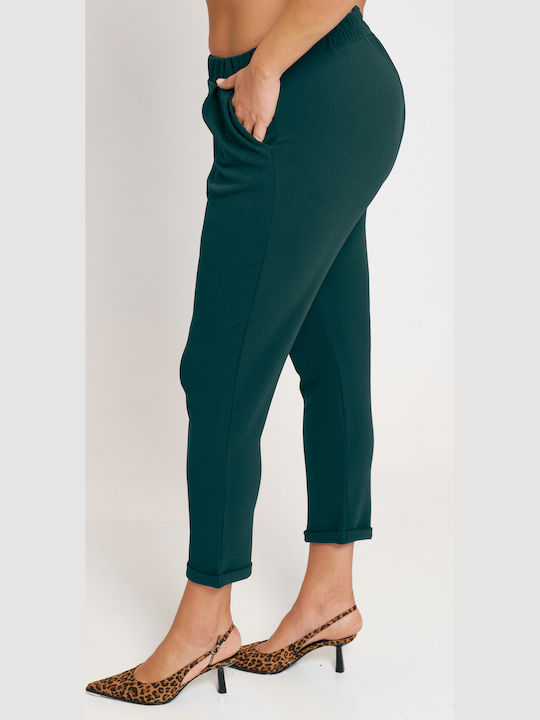 Women's Fabric Trousers with Elastic Straight Line Green