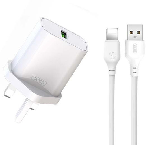 XO Charger GaN with USB-A Port and Cable Lightning 18W Quick Charge 3.0 Whites (L103 UK)