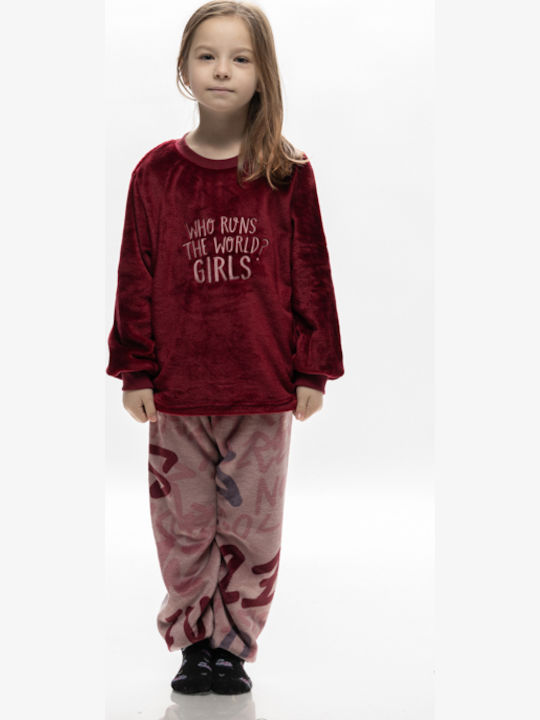 Galaxy Kids' Pajamas Winter Fleece burgundy Who Runs