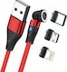 RealPower Магнитен USB към Lightning / Type-C / micro USB Кабел Червен 2м