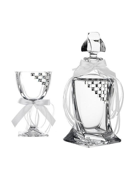 Ioannis European Crystals Wedding Carafe Set with Wine Glass made of Crystal White 2pcs