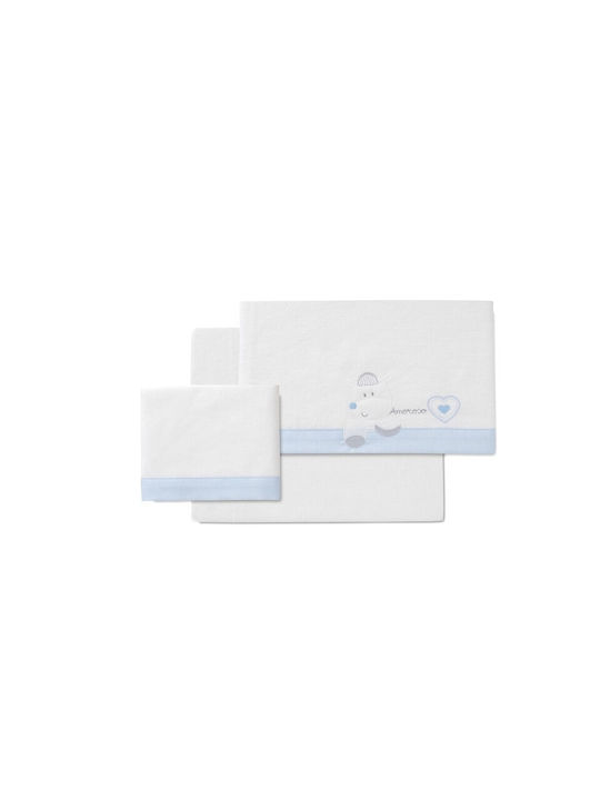 Interbaby Baby Sheets Set Crib Flannel White, Blue White 103x145cm