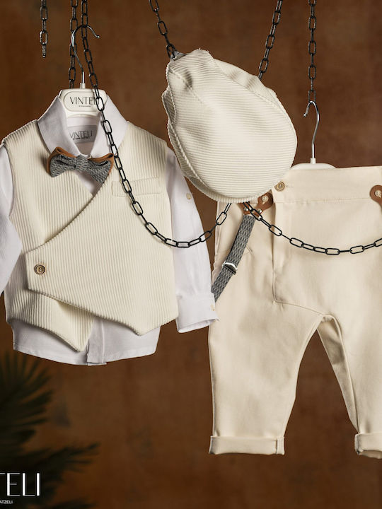 Baptism Suit for Boy Ecru-White 9302a Vinteli Vn-9302a