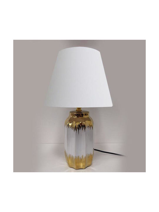 Ceramic Table Lamp with White Shade and Gold Base