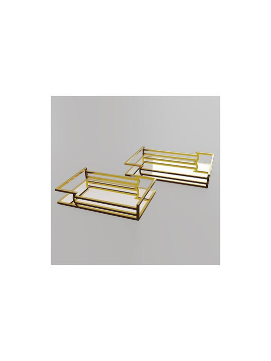 Metallic Rectangular Decorative Tray with Mirror 35x25x5cm 2pcs