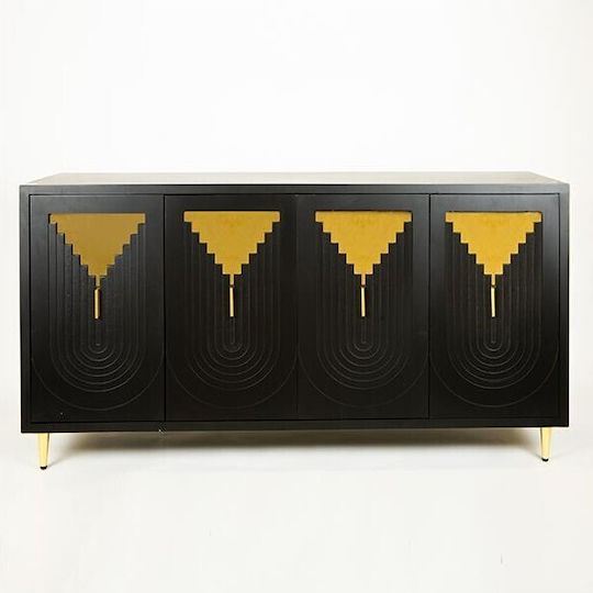 Wooden Sideboard Black/Gold 152x40x80cm