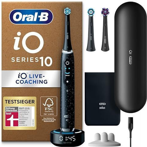 Oral-B Io Series 10 Periuță de dinți electrică cu Temporizator, Senzor de Presiune și Husă de Călătorie Neagră