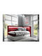 Baltimore 172 Single Bed Upholstered with Fabric Red with Storage Space with Slats and Mattress 100x200cm