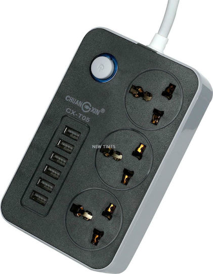 Power Strip 3 Positions with 6 USB-A and Switch