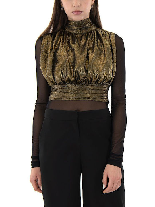 Women's Crop Top Sleeveless Black-Gold