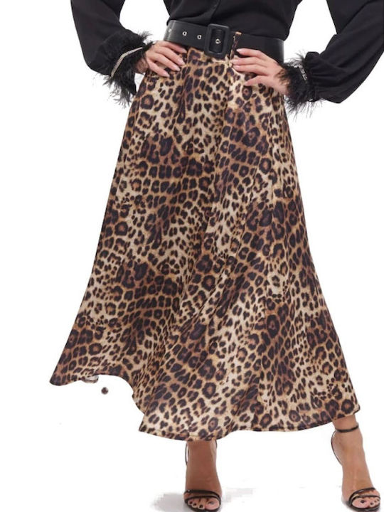 Fibes Satin High-waisted Skirt Cloche Leopard Animal Print