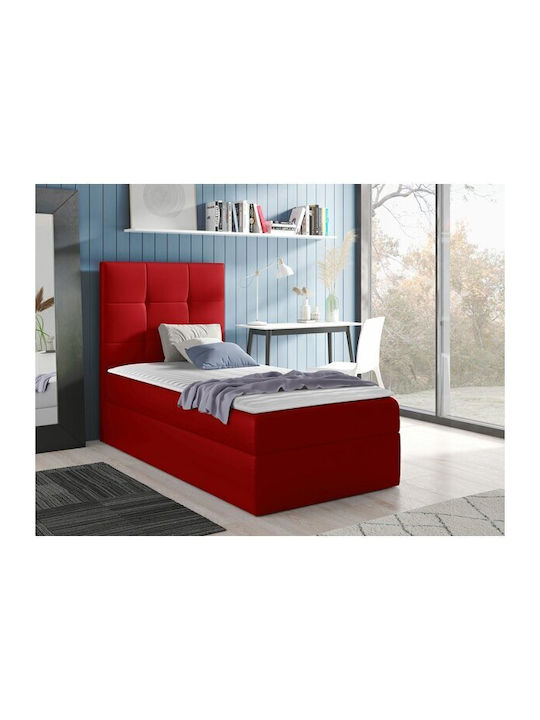 Single Bed Upholstered with Faux Leather Red with Storage Space with Slats & Mattress 80x200cm