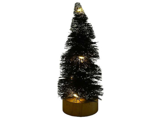 Christmas Decorative Snowy Illuminated Wood Tree 15cm Battery Green