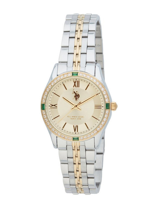 U.S. Polo Assn. Γυναικείο Ρολόι 31mm Μπαταρίας με Χρυσό Μεταλλικό Μπρασελέ