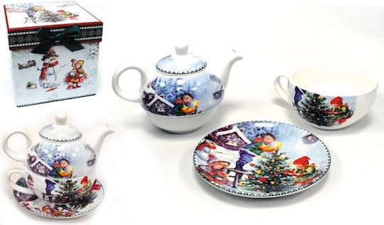 Weihnachtliches Porzellan-Teekannen- und Tassen-Set Geschenkbox Weihnachtliches Porzellan-Teekannen- und Tassen-Set Geschenkbox