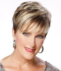 Ladies Diagonal Bangs Short Straight Hair Wig Brown and Light Gold