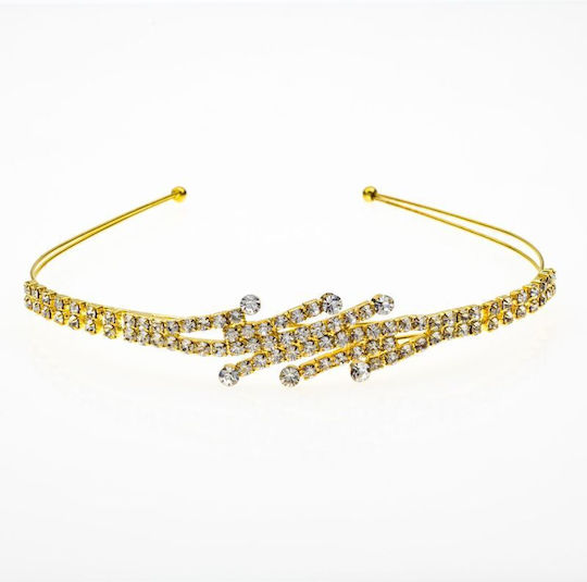 Brautstirnband mit kunstvollem Metalldesign & goldenen Strasssteinen